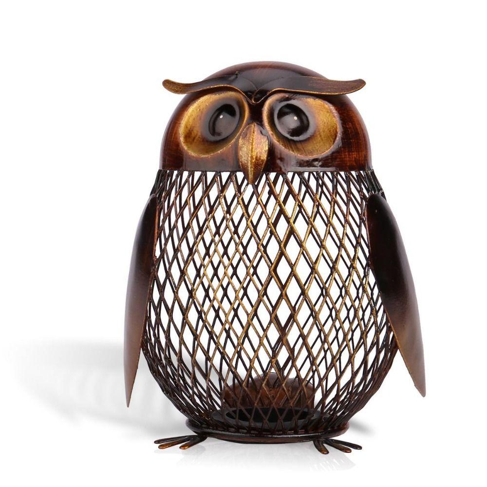 Iron Material Coin Bank Owl Shaped Decorative Ornament Artistic Art Craft Collectible Item