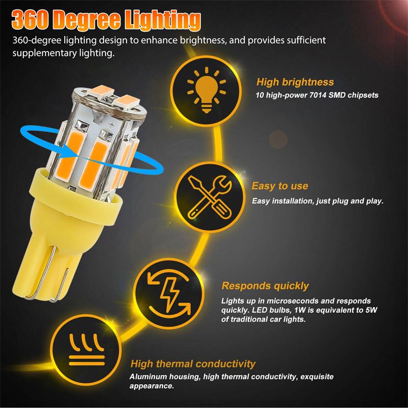10 шт. W5W 10-7014 SMD Светодиодные автомобильные T10 194 168 Клиновые запасные лампы для габаритных огней крыши, кабины, ходовых огней