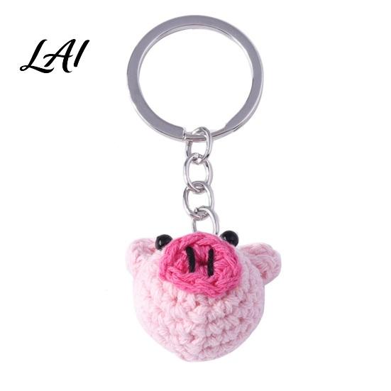 Cute Aesthetic Key Ring Decoration Mini Handmade Crochet Animal Keychain Knit Pig Frog Dog Bag Durable Metal Buckle Accessory Charm Soft Pendant for