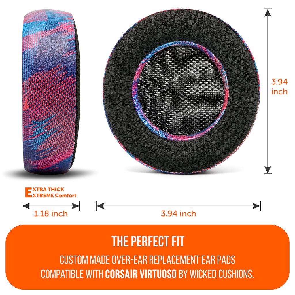 WC Freeze Virtuoso Hybrid Fabric Cooling Gel Replacement Ear Pads for Corsair Virtuoso Gaming Made by Wicked Improved and Sound Isolation Speed Racer