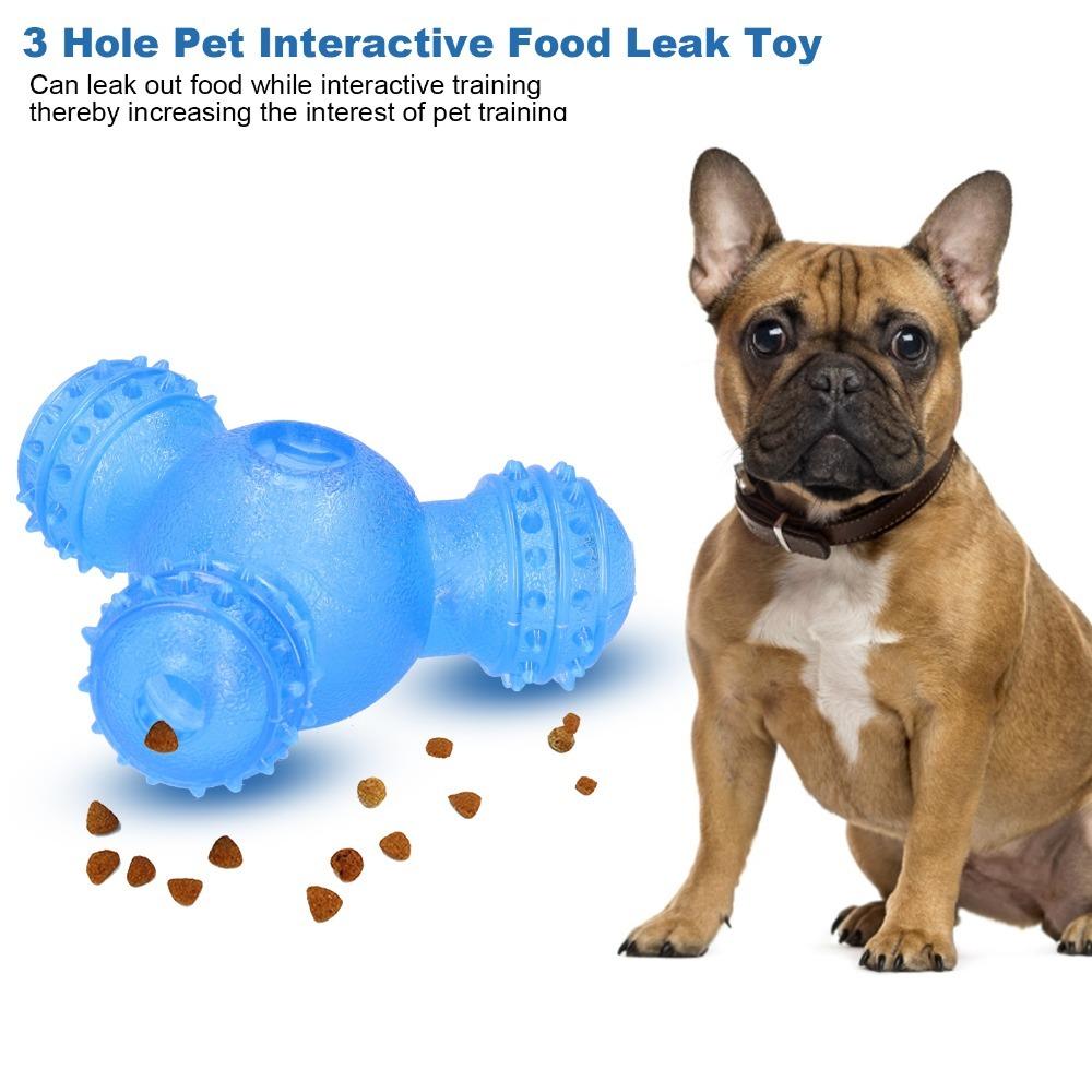 Assorted Colors Dog Food Toy 3-Hole Round Dog Puzzle Toy Teeth Care Chew Toy Daily Feeding