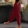 Women's Fashion Cotton Linen Solid Color Casual Daily Side Pockets Leg Hollow Button Trousers