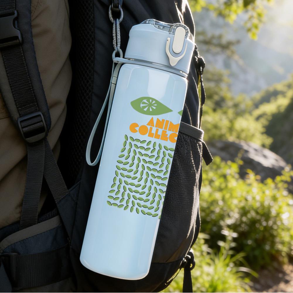 1PC Green Leaf Minimalist Square Art Print 750ml Portable Sports Water Bottle Leakproof Gym Outdoor Travel Drink Cup