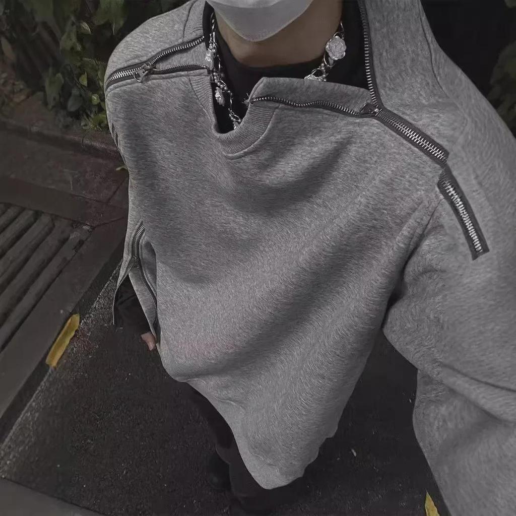 Men's High-Grade Round Neck Zipper Sweatshirt - Autumn Fashion, Hip-Hop Style, Loose Fit