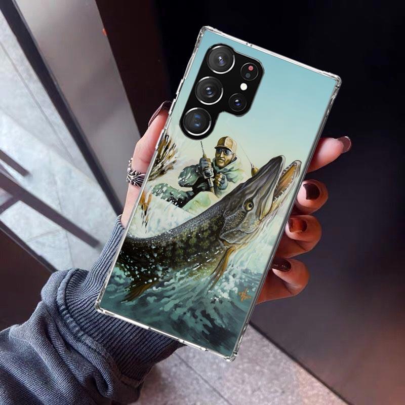 Carp Fish Fishing Rod Hook Phone Case For Samsung Galaxy S26 S25 Edge S24 S23 Ultra S22 Plus S21 S20 FE Soft TPU Back Cover Fund