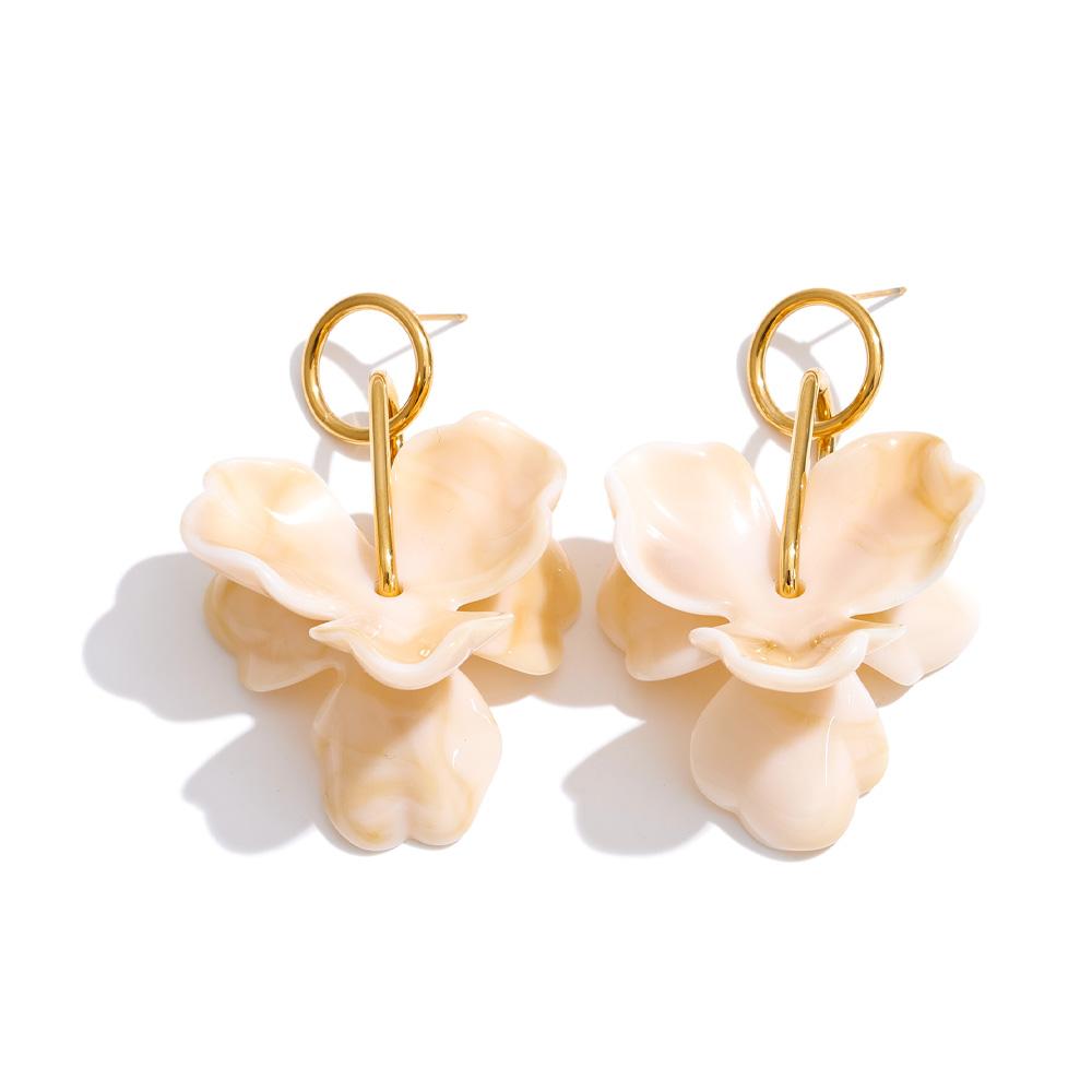 Yhpup 3 Color Resin Flower Drop Dangle Earrings for Women Stainless Steel New Arrival Attractive Waterproof Charm Trendy Jewelry