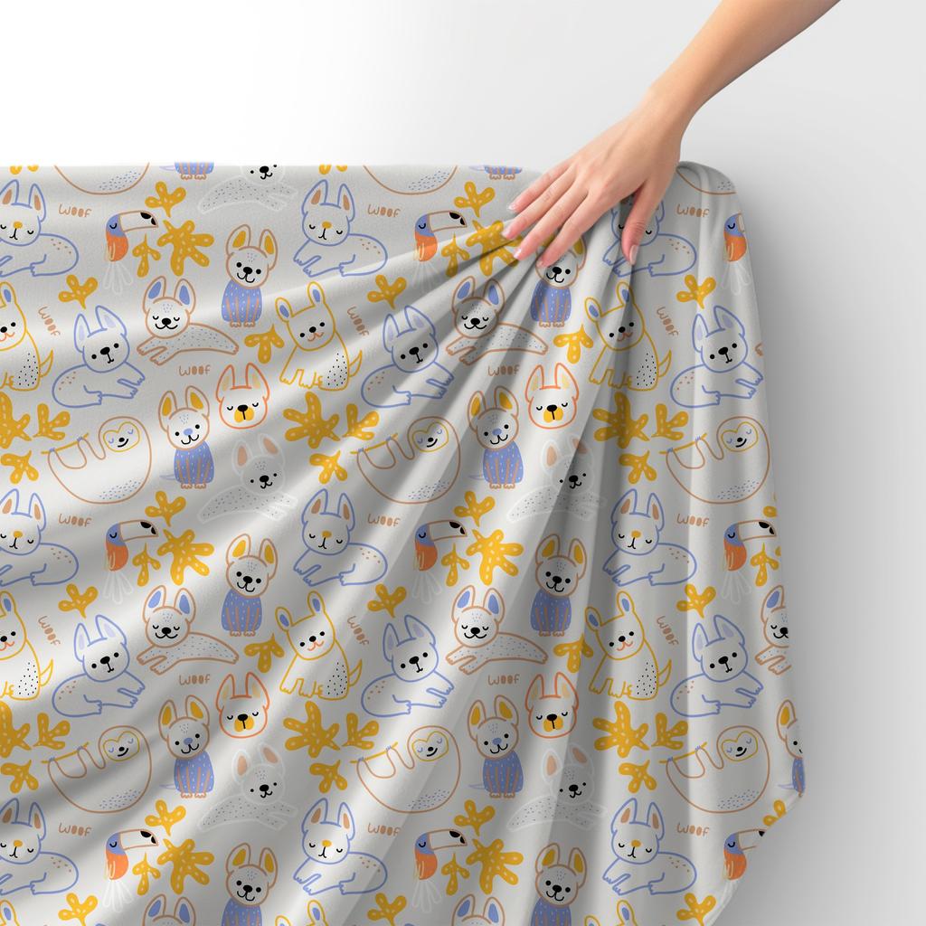 Royal Samt Stoff Polyester Zum Nähen - Motiv Hunde Und Faultiere