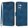 For Samsung Galaxy A54 5G Wallet Case Line Imprinted PU Leather Phone Cover with Strap