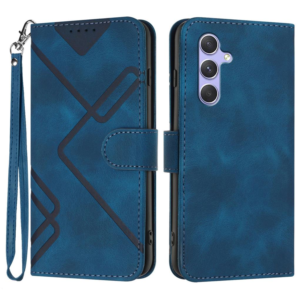 For Samsung Galaxy A54 5G Wallet Case Line Imprinted PU Leather Phone Cover with Strap