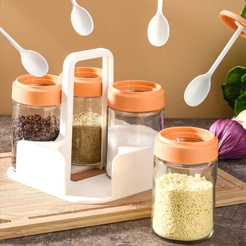 4 шт. стеклянных банок для приправ в виде кактуса, горшочек для приправ с ложкой, банки для специй, контейнеры для сахара, соли, перца, кухонные канистры, горшки