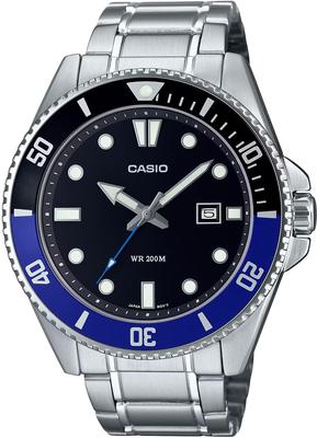 CASIO Стандартные аналоговые спортивные водонепроницаемые часы 20 ATM с черным и синим безелем, металлическим ремешком, модель Overseas [Casio] MDV-107D-1A2V Мужские [Товар]