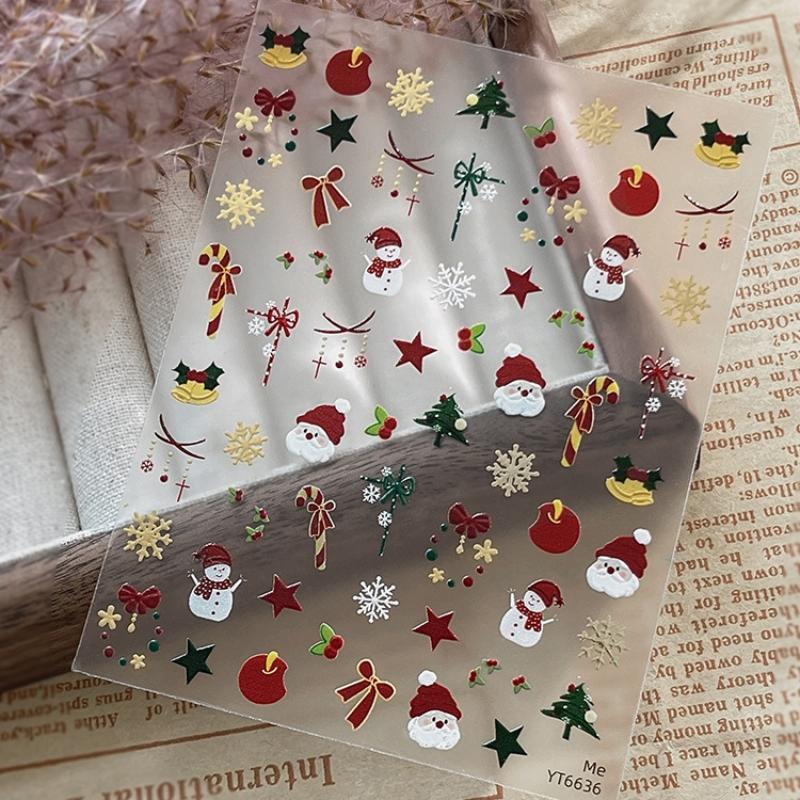 Cute Christmas Snowman Christmas Tree Santa Claus Nail Stickers Kawaii Art Stickers Diy New Year Accessories Manicure Decals