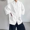 Men Spring Lapel Neck 3/4 Sleeve Striped Shirts Casual Oversized Tops