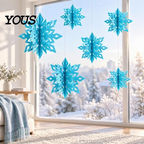 Reusable Paper Snowflakes for Ceilings 6Pcs Christmas Snowflake Hanging Decorations, 3D Iridescent Ornaments, Decorative Winter