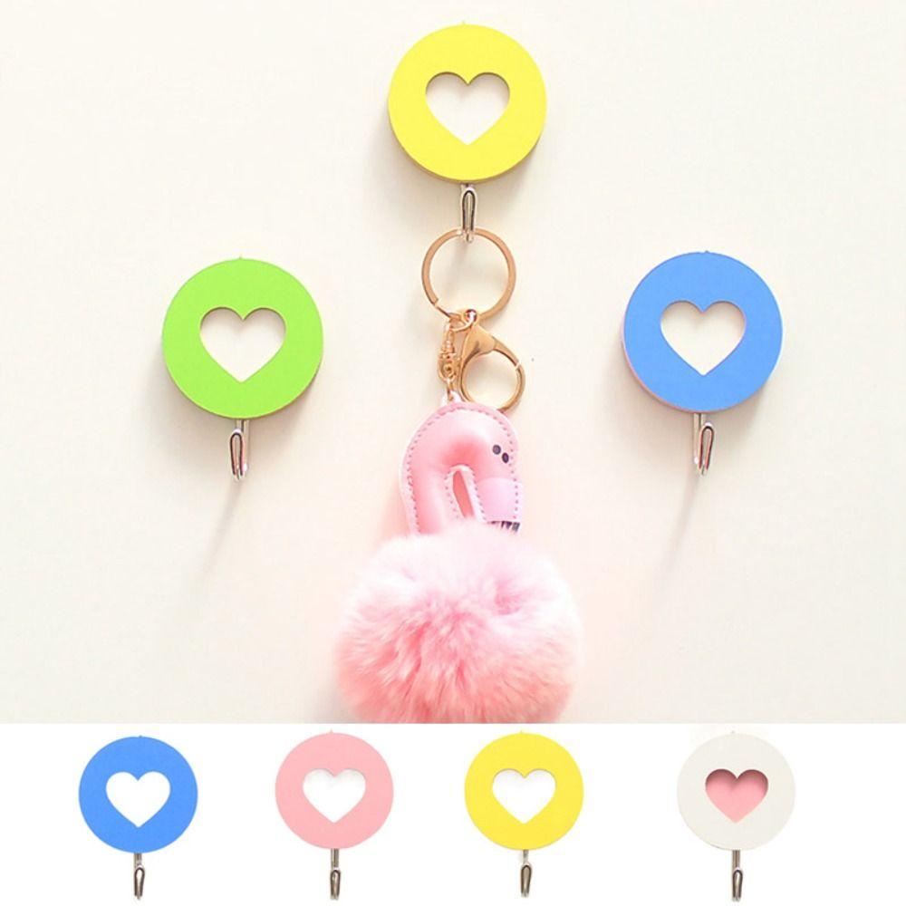 Wooden Wall Hook Self-adhesive Key Holder Creative Heart Shaped Hook  Kitchen