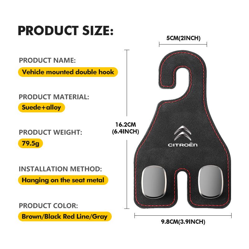 AVG2 Car Back Seat Suede Hanging Double Hook Rear Row Storage Hanger For Citroen Jumper Celysee Cactus Picasso Aircross Saxo Grand