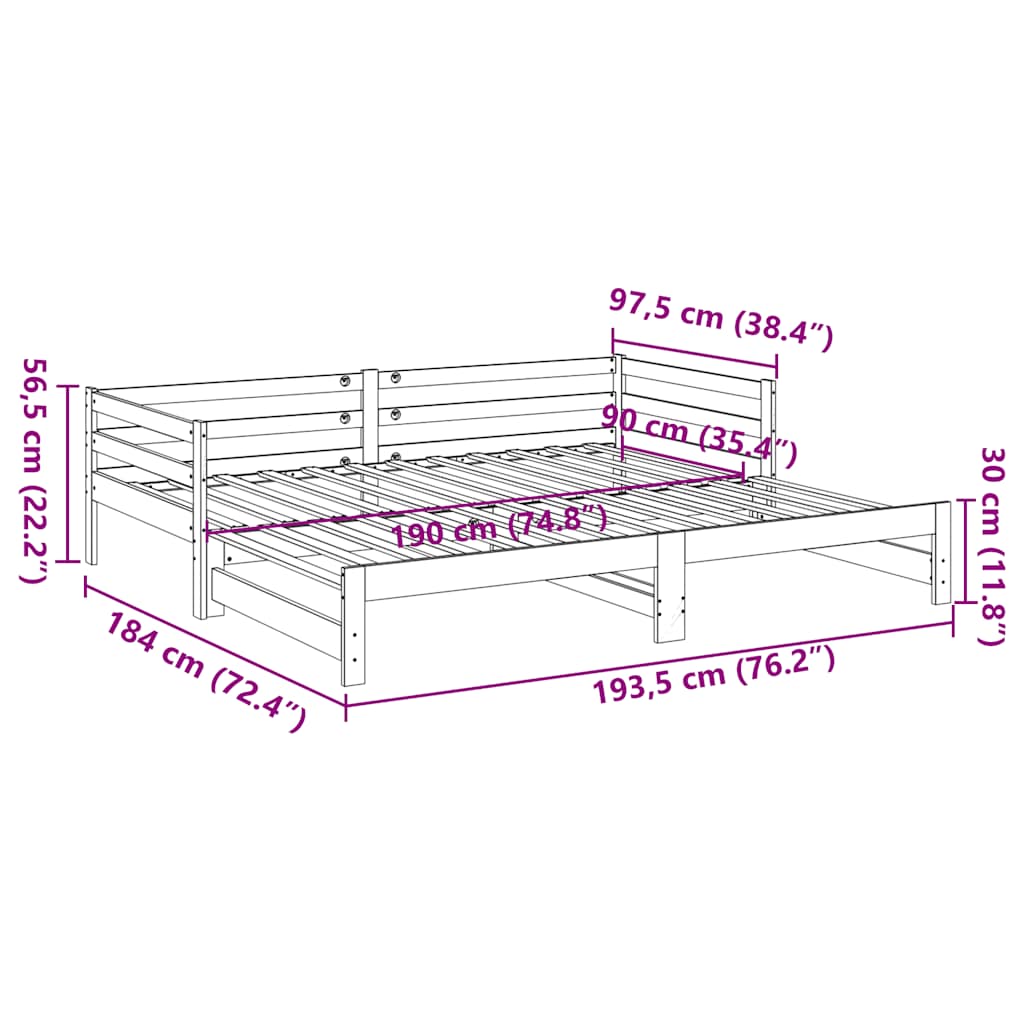Extendable Daybed without Mattresses 90x190 cm Solid Wood