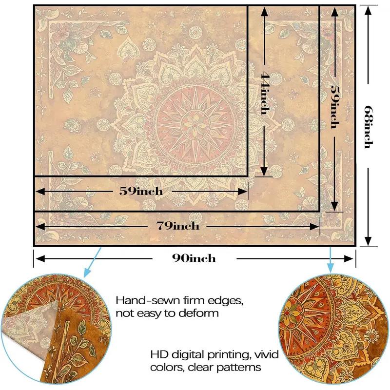 VIKAMA Yellow Boho Mandala Tapestry, Vintage Floral Ethnic Print Wall Hanging for Bedroom Dorm Living Room Home Decor6