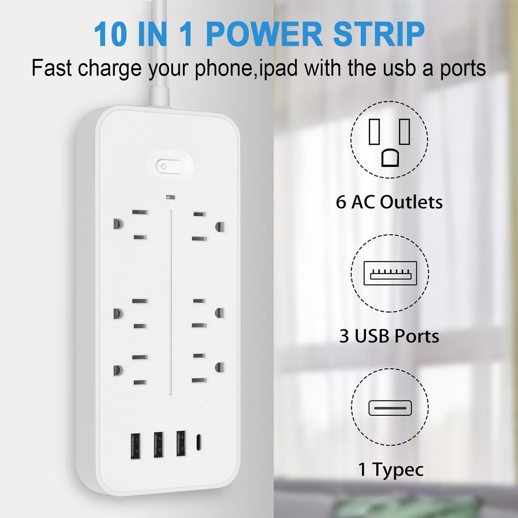 Universal US Plug Electrical Socket Extension Cable Power Strip for Office Home