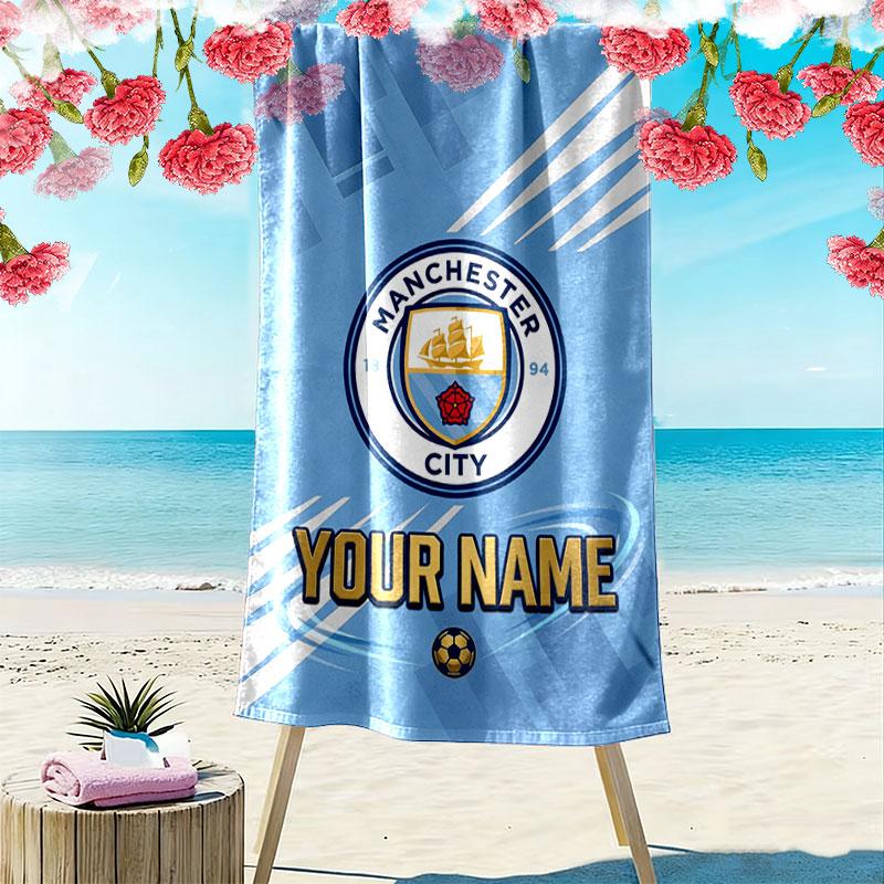 Custom Man City Print Beach Towel, Large Soft Quick Dry Towel for Beach Camping Swimming