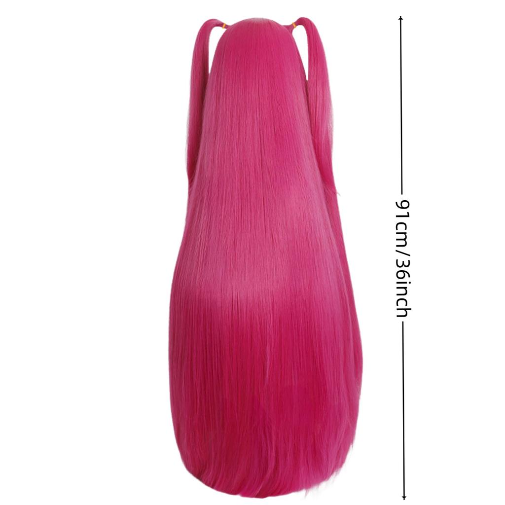 Розово-красный средний двойной косичка длинные волосы синтетический парик | Персонаж анимационного фильма K-pop Охотники на демонов Мира парик для косплея Хэллоуин Пар