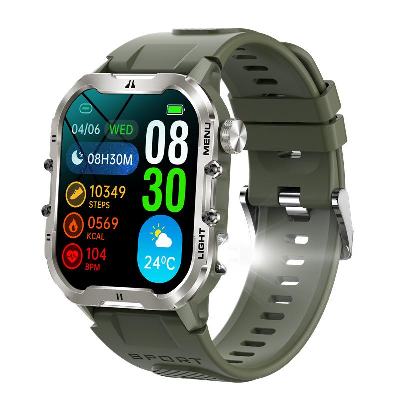 T26 Смарт-часы с фонариком, 1,96-дюймовым большим экраном, светодиодная подсветка, Bluetooth, вызов SOS, прочные спортивные смарт-часы для фитнеса