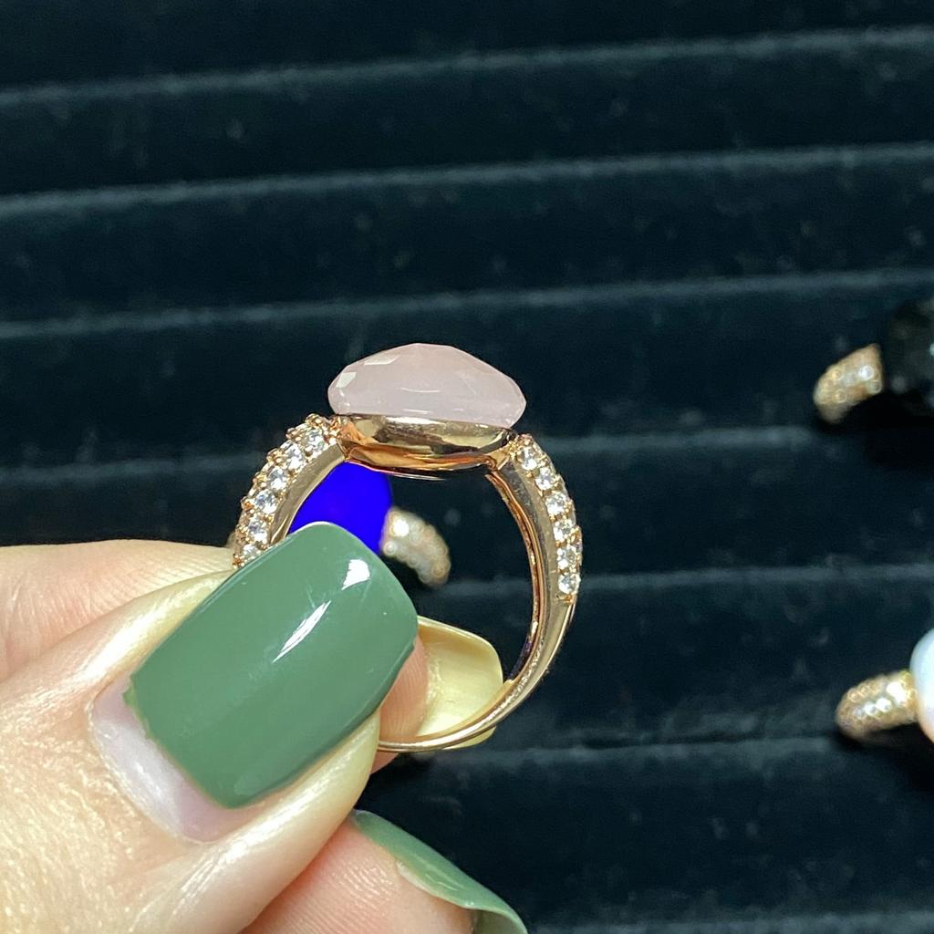 12.6x6 мм классическое кольцо в стиле конфет, кольцо с плоским натуральным розовым кристаллом из циркония для женщин, свадебная вечеринка, модные ювелирные изделия, подарок