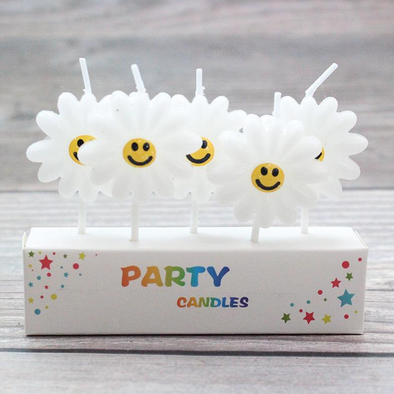 New Korean Style Fresh Little Daisy Yellow Smiling Face Sunflower Flower Birthday Cake Decoration Candle
