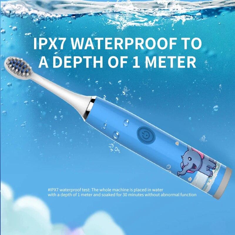 Электрическая зубная щетка с героями мультфильмов для детей, IPX7, водонепроницаемая, моющаяся по всему телу, мягкая насадка для щетки для ухода за деснами и зубами