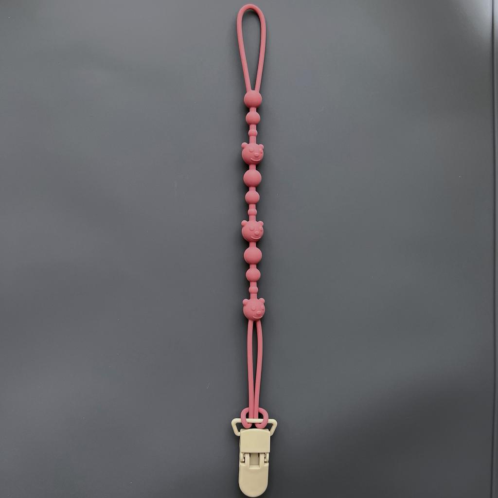 Practical Silicone Pacifier Chain Bear Pattern Pacifier Clip Food Grade Silicone Baby Pacifier Clip for Teething Infants