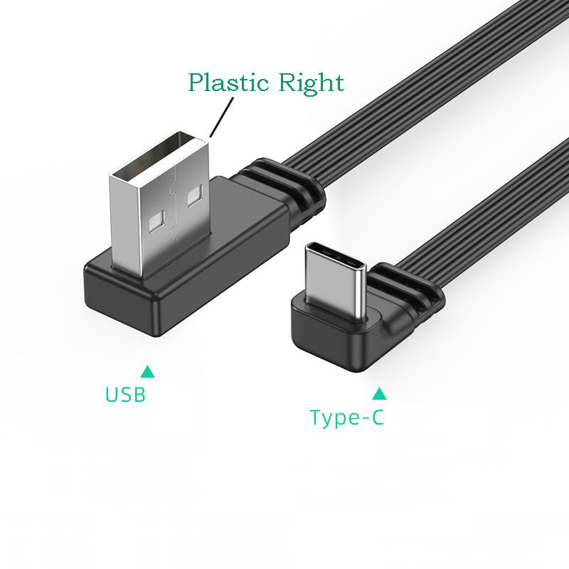 USB2.0 на Type C Разветвитель Дата-кабеля Угол вверх вниз влево вправо Провод Плоский Шнур USB C Передача Данных 2А Питание Синхронизация Удлинитель