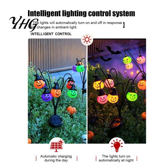 Solar Powered Halloween Decorations Garden Lights, Decorative Ghost Pumpkin Witch Hat String Glowing Yard Stakes IP54 Waterproof Outdoor LED