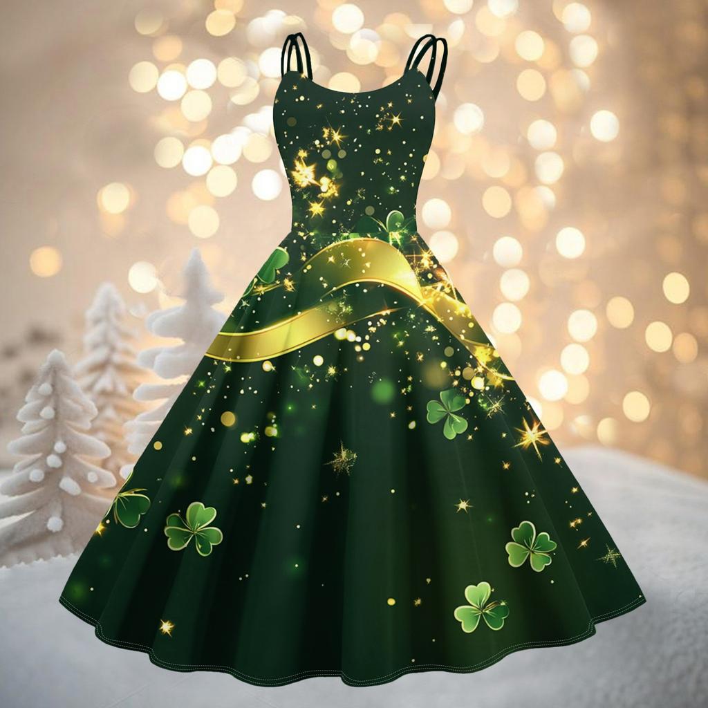 Women's Fashion St. Patrick's Day Printed Sexy Strapless Gothic Cocktail Dress Punk, Vintage Dress.