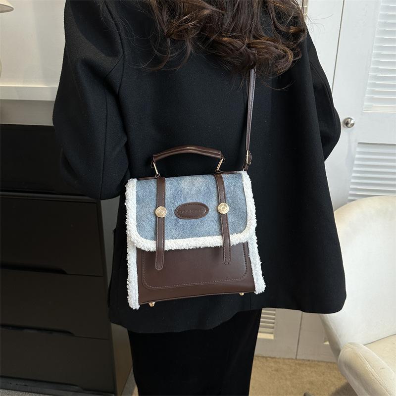 Осенне-зимний контрастный цвет ретро рюкзак сумка женская 2024 новый простой иностранный стиль одно плечо сумка повседневная сумка-мессенджер