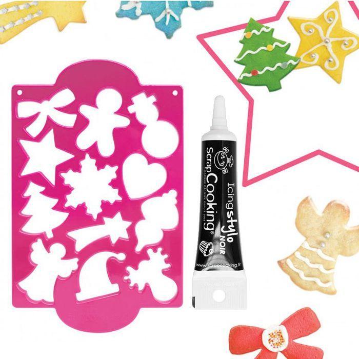 Plaque découpoirs à biscuits Noël + Stylo de glaçage noir