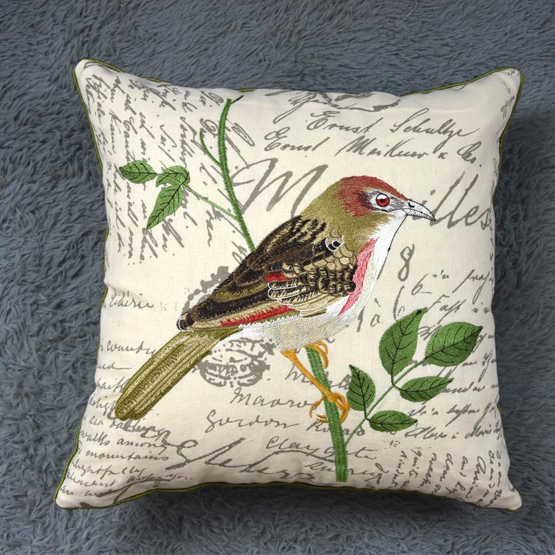 Home Decor Emboridered Cushion Cover Country Bird Suqare Embroidery Pillow Cover 45X45Cm