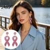 Comfortable Daily Wear Jewelry 1 Pair Breast Cancer Earrings for Women, Glitter Rhinestone Exquisite Drop Ribbon Dangle Earrings, Awareness