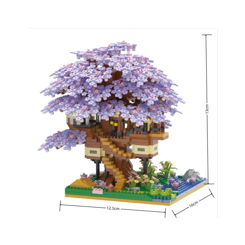 Pink Cherry Tree House Building Micro-particle Building Block Classic Model Kids Boys Girl Series Difficult Assembly Toys