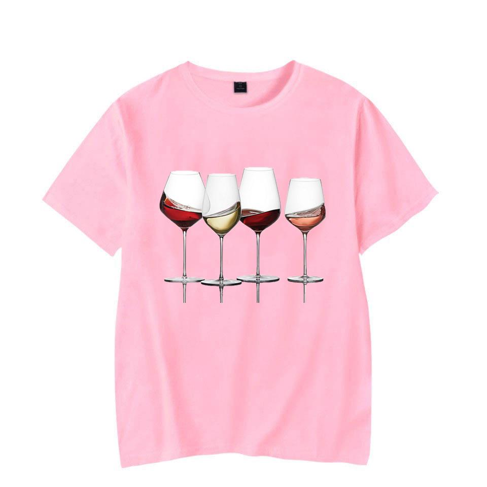 Футболки с винным принтом для женщин, летние повседневные футболки с круглым вырезом, футболки с короткими рукавами, модная футболка
