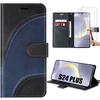 Case - E.F.CONNECTION - Samsung Galaxy S24 Plus - Two-tone Navy Blue-Black - Leather - 2 Tempered Glasses