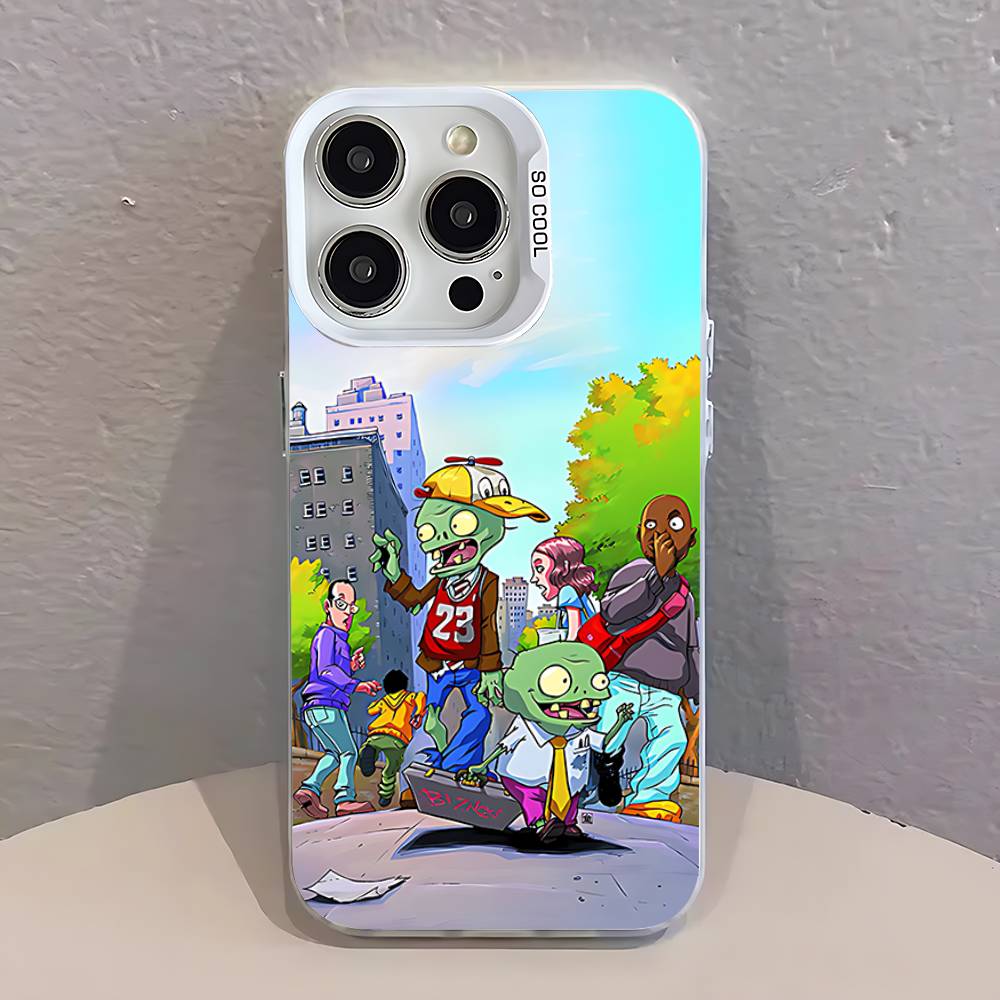 Чехол для телефона Plants vs Zombies для iPhone 12,16,17,14,13,15,11,Pro,XS,Max,Plus,Mini,SE4,E Белый Матовый Ударопрочный Чехол