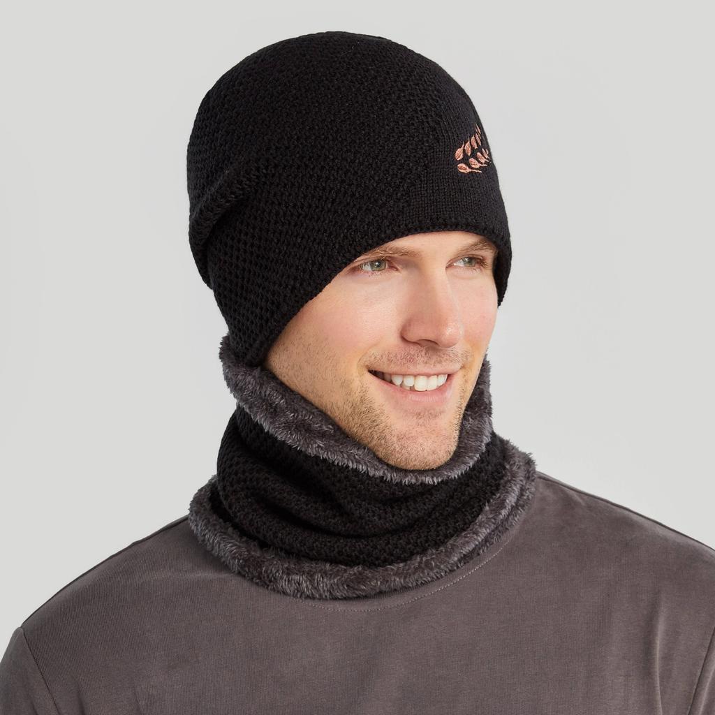 (Projector)Men Women Outdoor Warm Winter Knitted  Hat And Scarf Set Stylish Knit  Cap