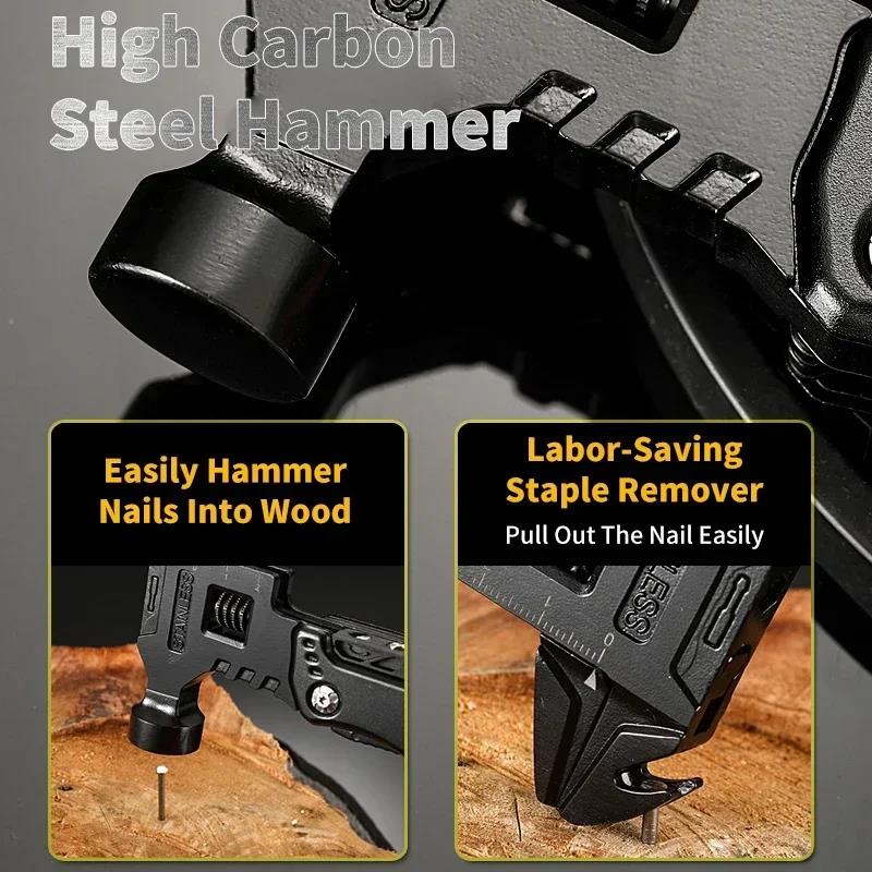 Portable EDC Survival Multi-Tool 15-in-1 Hammer Wrench Pliers Tool Bottle Opener with Sheath for Hiking Outdoor Camping 4