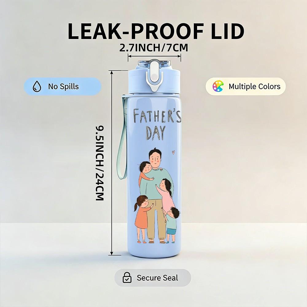 1PC Fathers Day Dad Kid Outdoor Scene Print 750ml Color Plastic Sports Water Bottle Leakproof Flip Straw Lid Suitable for Sports Office Home Use