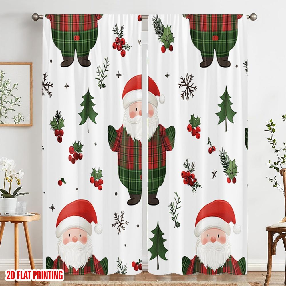 2pcs,2D plane printing Curtains Digital Printed Cute Santa Claus Christmas_a Versatile 100% Polyester (without rod) Decorations