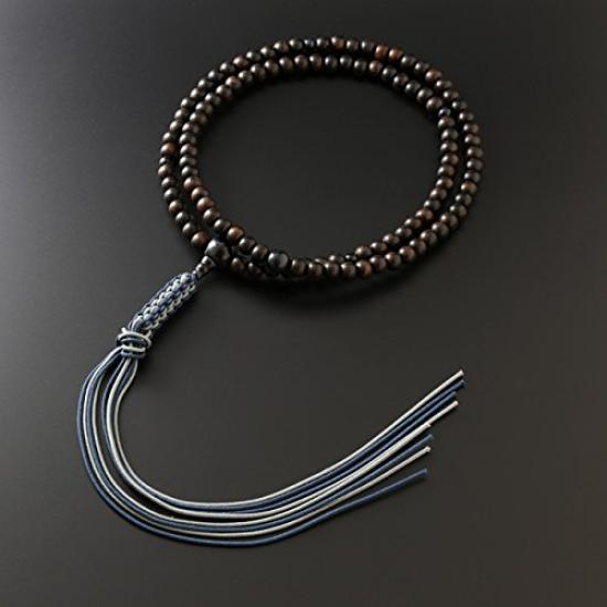 Kyoto Buddhist Altar Hayashi Prayer Beads Rinzai Sect Plain Striped Ebony with Blue Tiger Eyes Official Ceremony Bag Kyoto Prayer Beads (For Men)