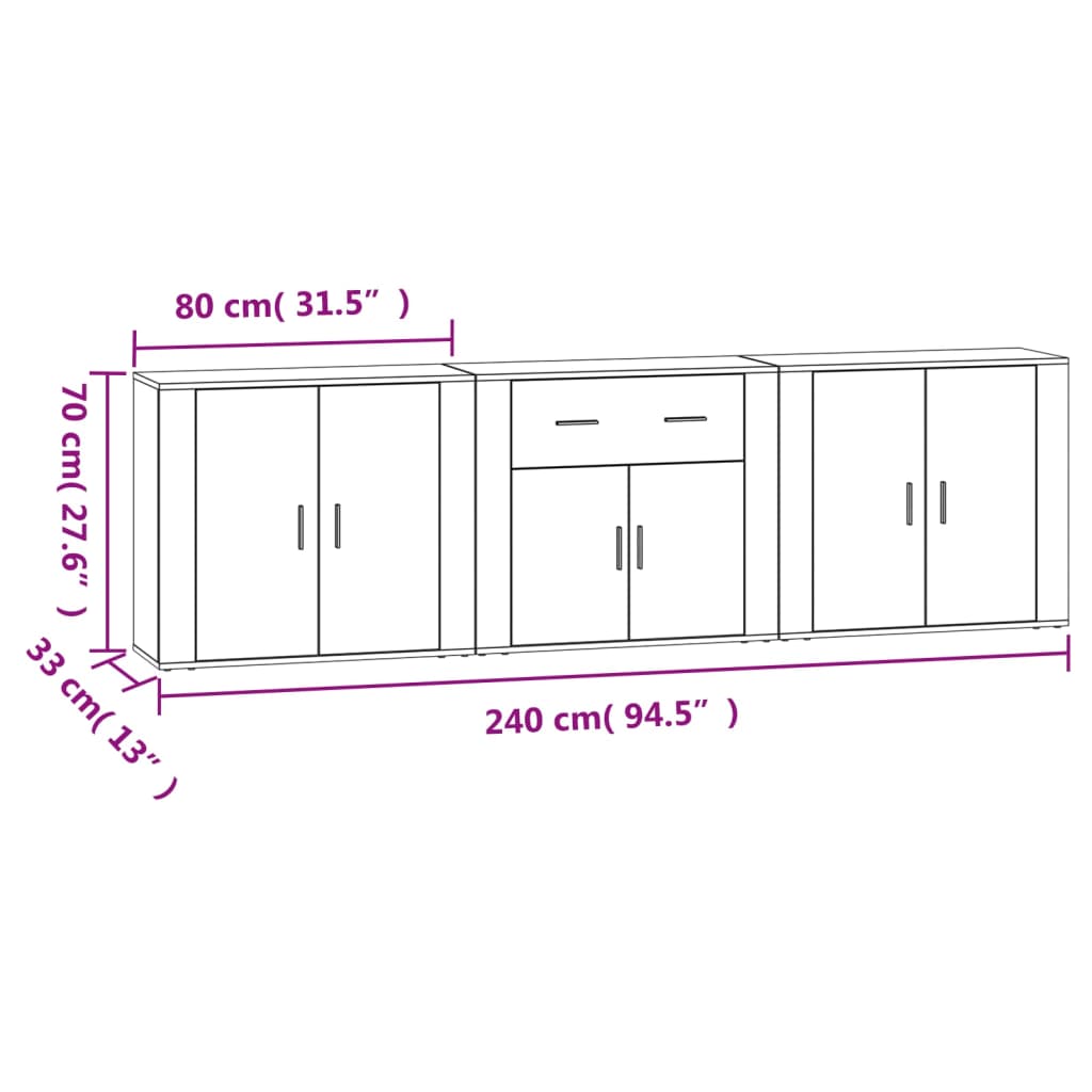Sideboards 3 pcs Grey Sonoma Particleboard