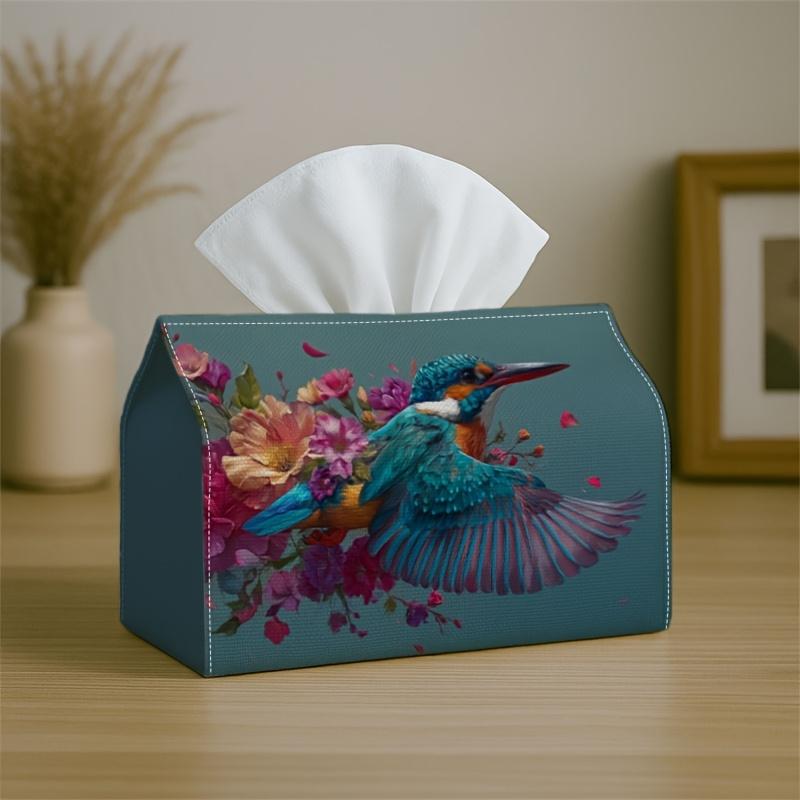 1pc Tissue Box Holder with Artistic Contemporary Dynamic Design-Hummingbird Floral Motion,Durable Polyester,Ideal for Kitchen,Living Room,Bedroom,Bath