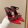 Fashion Temperament Slim Slippers Summer New Pointed Open Toe Cross Thin Strap Set Foot Anti-slip Wear-resistant High Heels