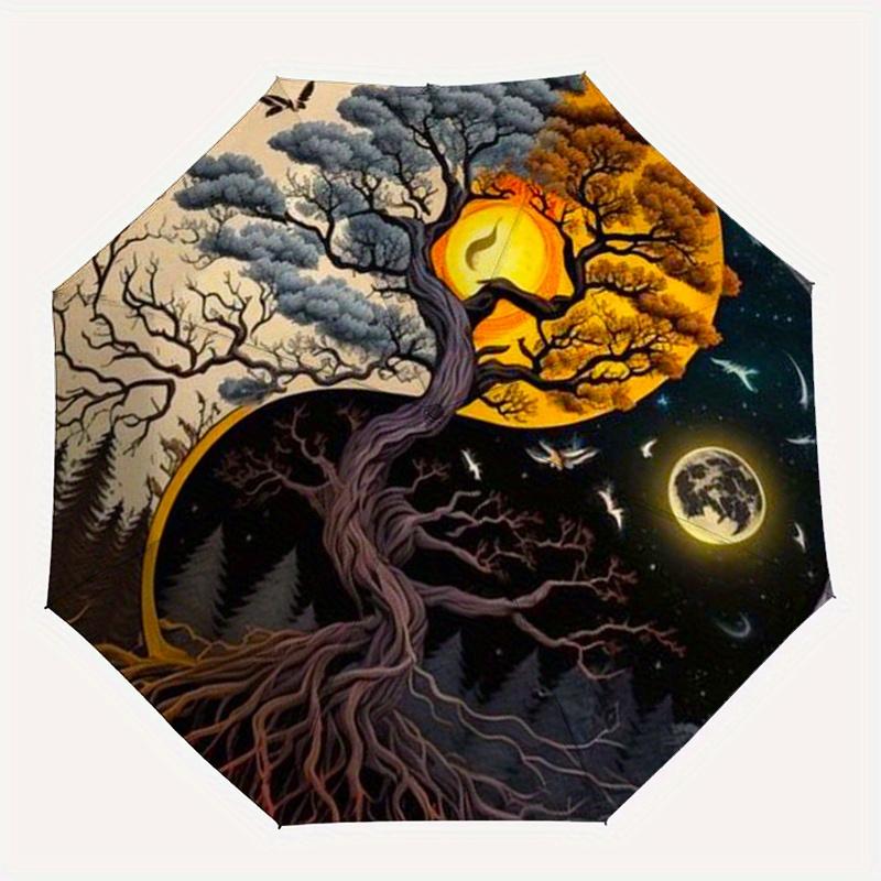 "Yin Yang Tree of Life Decor"Umbrella, Portable 3-Fold Compact Umbrella for Men & Women ES34